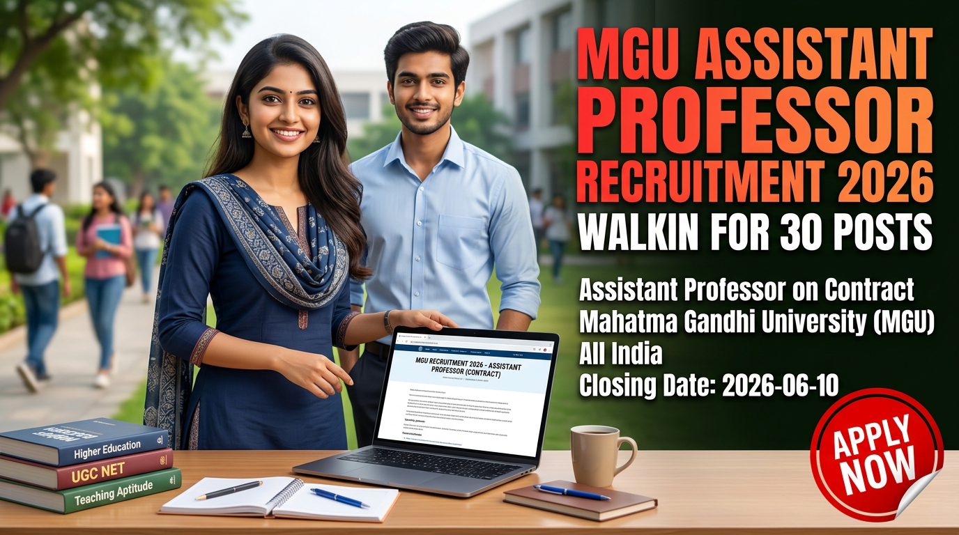 MGU Assistant Professor Recruitment 2026 notification for 30 contract posts