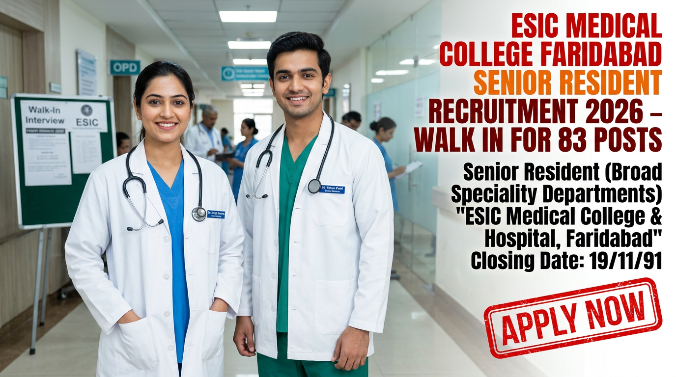 ESIC Medical College Faridabad Senior Resident Recruitment 2026 notification for 83 posts