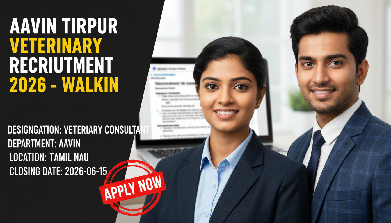 Aavin Tirupur Veterinary Consultant Recruitment 2026 notification for 3 vacancies