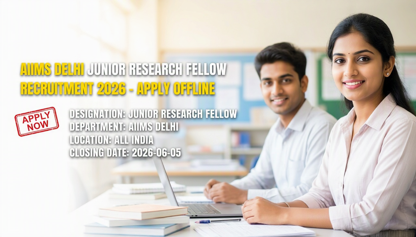 AIIMS Delhi Junior Research Fellow Recruitment 2026 notification for 1 post with Rs. 37,000 salary