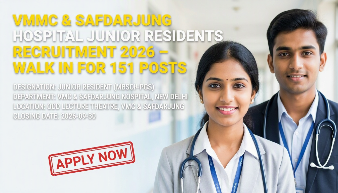 VMMC Safdarjung Hospital Junior Resident MBBS Recruitment 2026 notification for 151 posts
