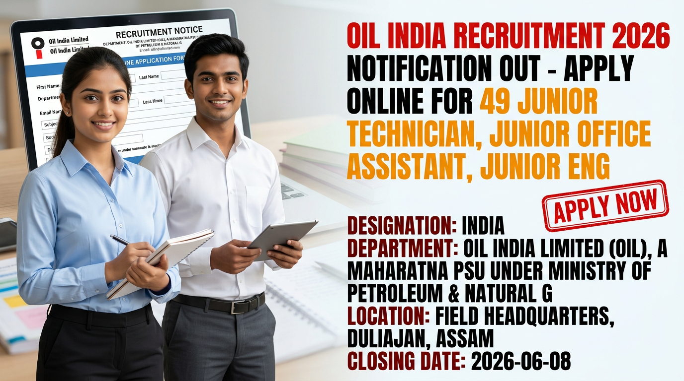 Oil India Limited recruitment for Junior Technician, Junior Office Assistant, Junior Engineer posts
