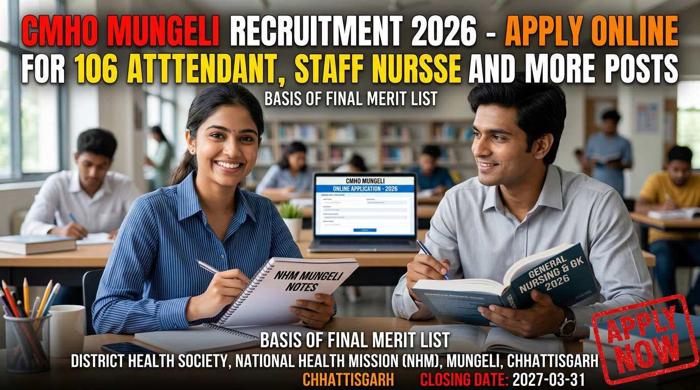 CMHO Mungeli Recruitment 2026 notification for 106 healthcare positions in Chhattisgarh