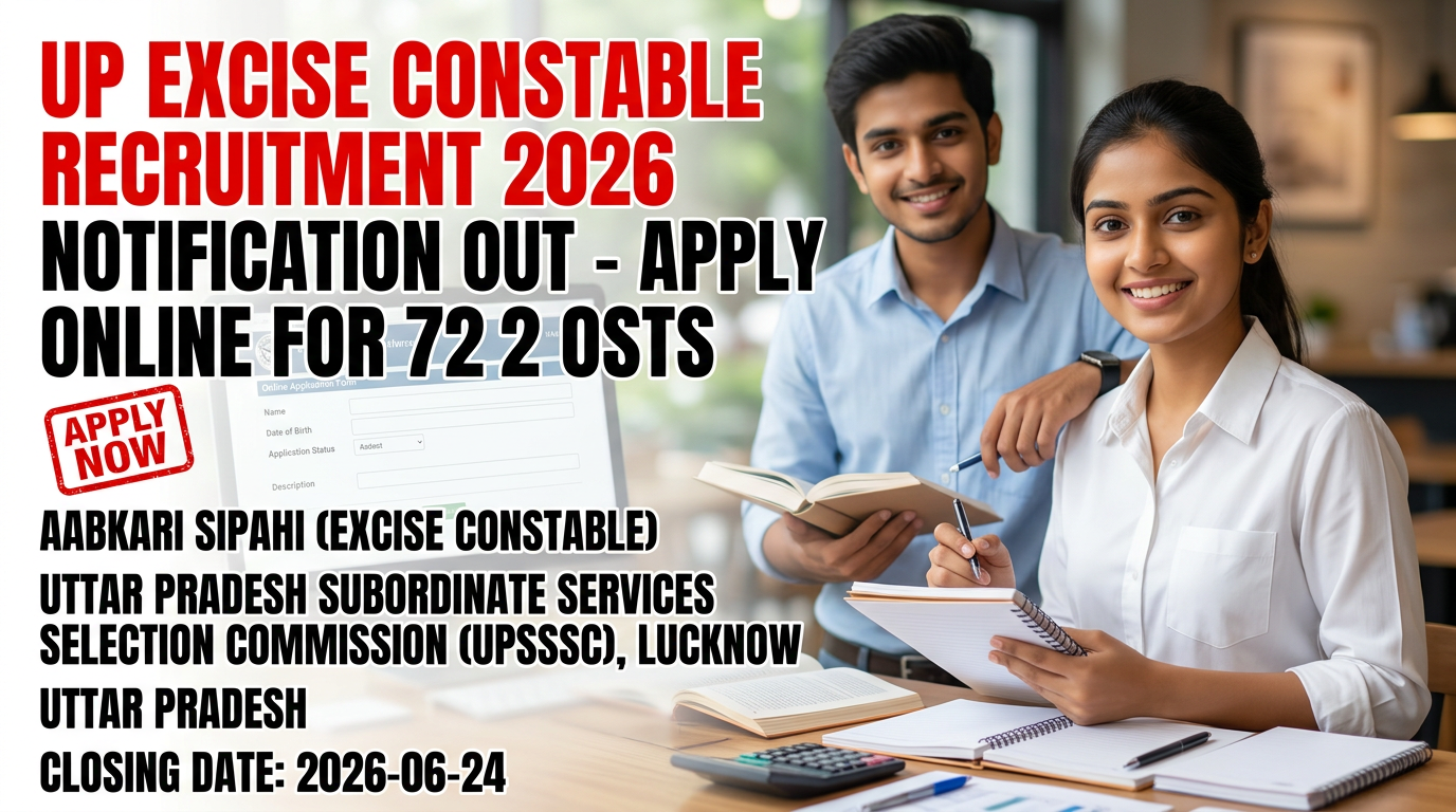 UP Excise Constable Recruitment 2026 notification for 722 Aabkari Sipahi posts