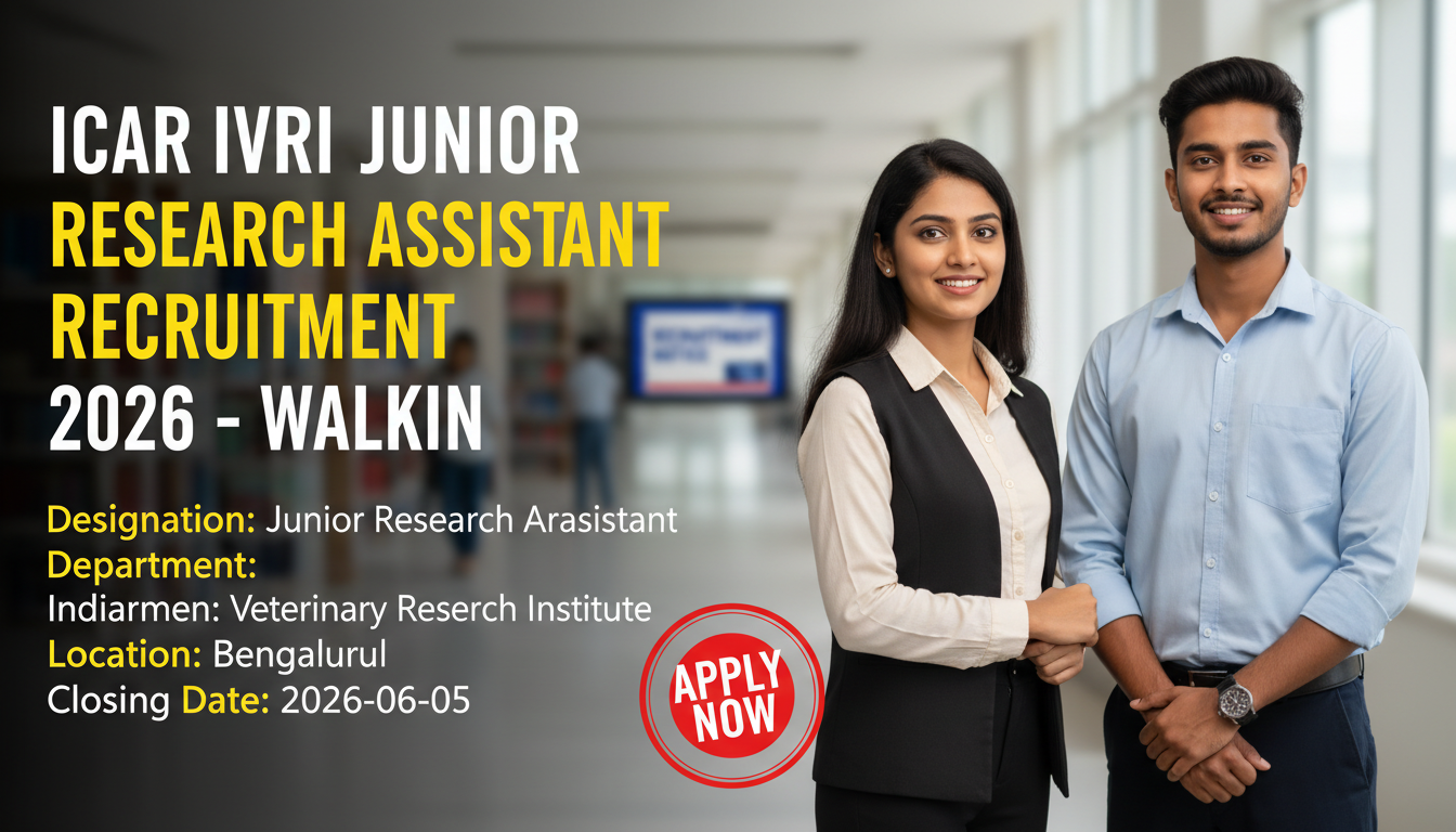 ICAR IVRI Junior Research Assistant recruitment 2026 walk-in interview notification