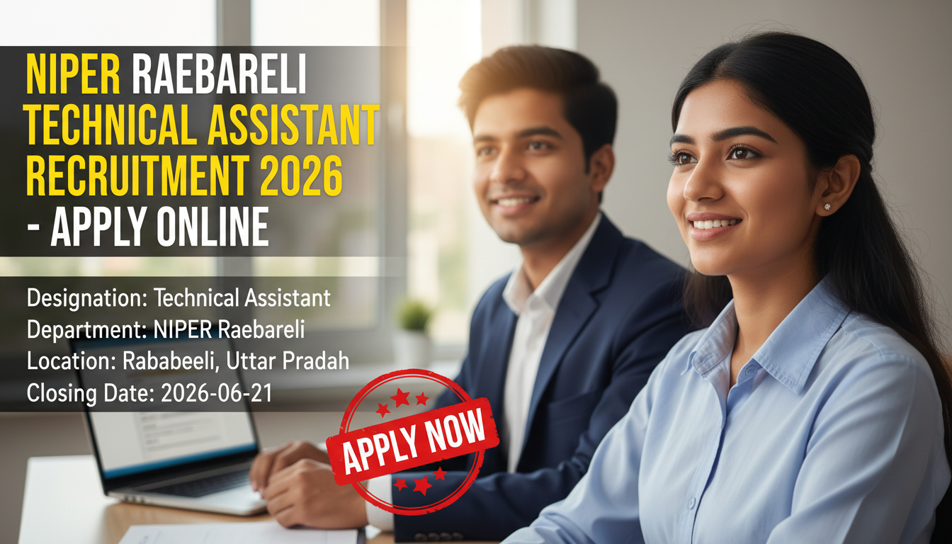 NIPER Raebareli Technical Assistant Recruitment 2026 notification for 5 posts