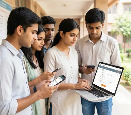 Young Indian candidates checking Power Grid Corporation of India Ltd. (POWERGRID) recruitment…