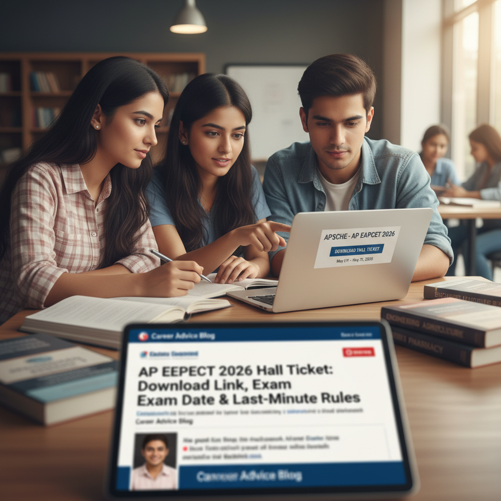 Here's a photorealistic editorial image for the section about &amp;quot;AP EAPCET 2026 Hall Ticket:…