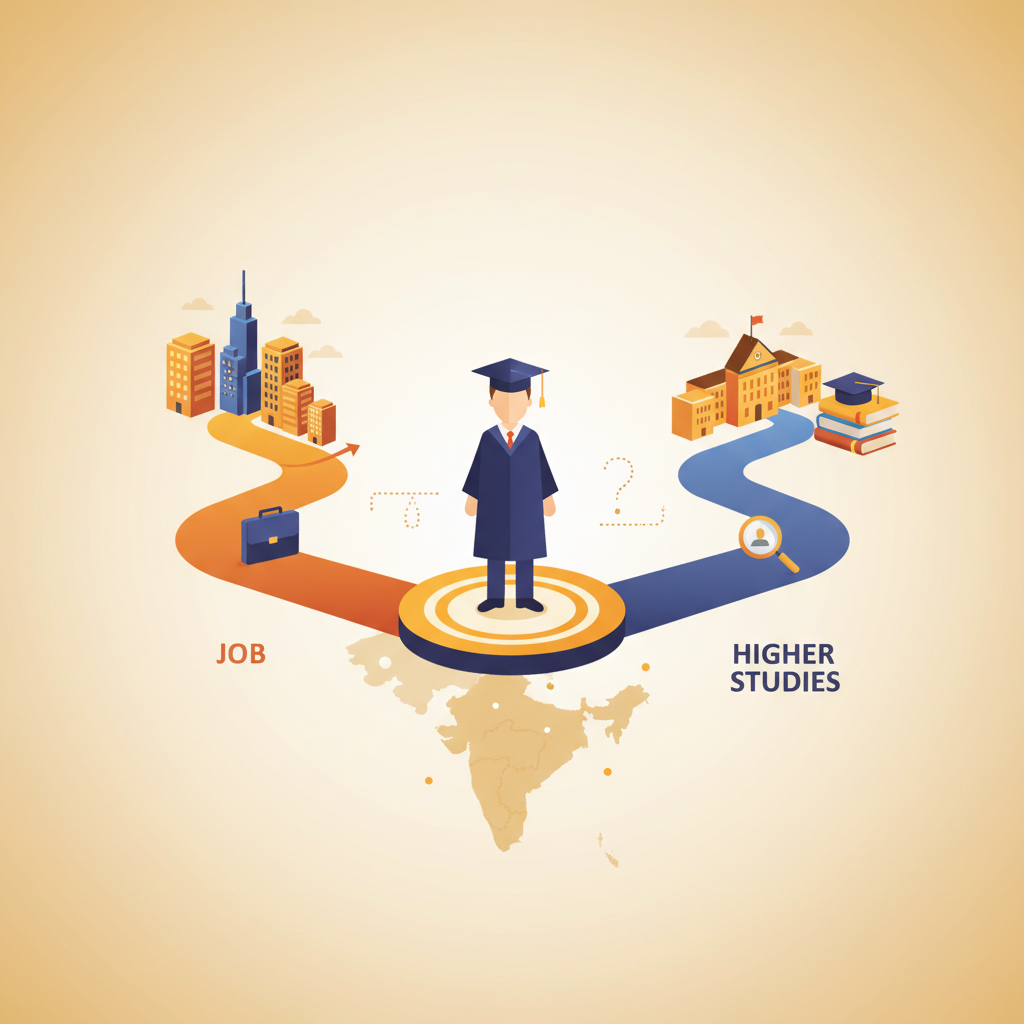 Here's an illustration for &amp;quot;The Post-Graduation Crossroads: Job vs. Higher…