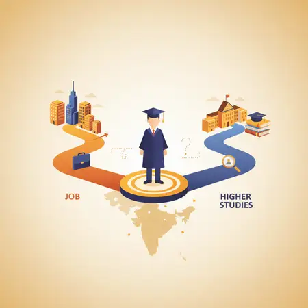 Here's an illustration for "The Post-Graduation Crossroads: Job vs. Higher…