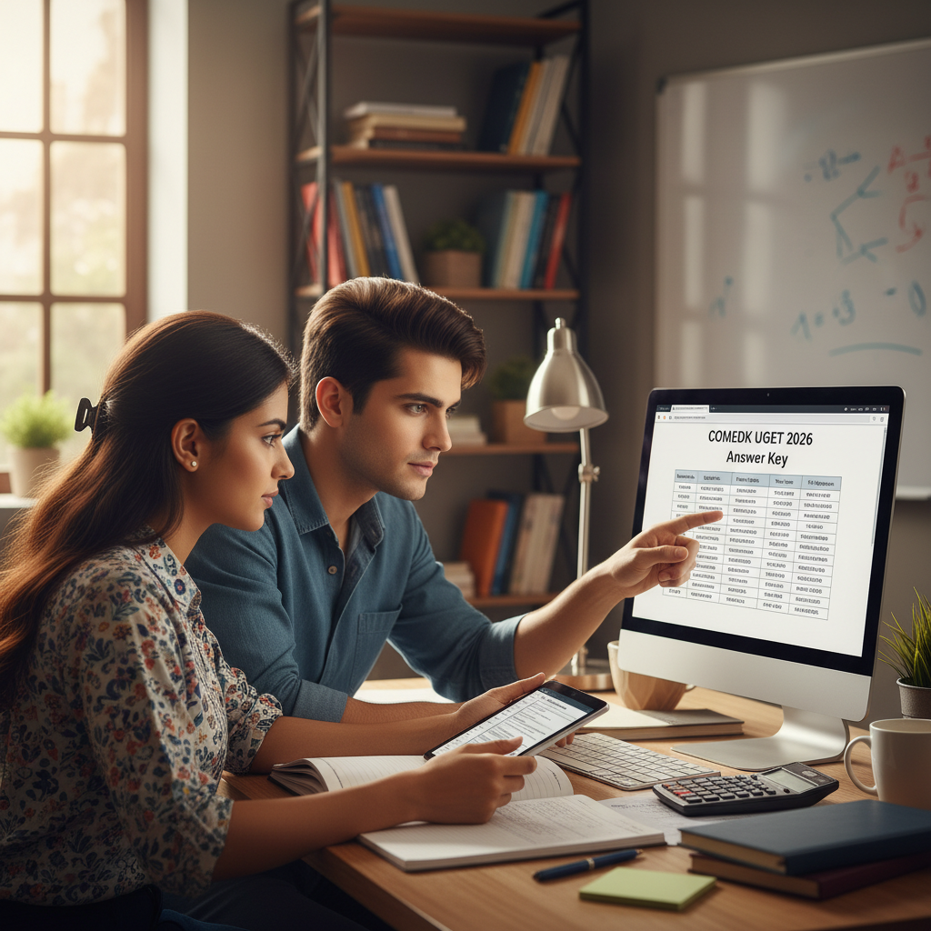 Here is an image depicting a student reviewing an answer key on a computer, suitable for your blog…