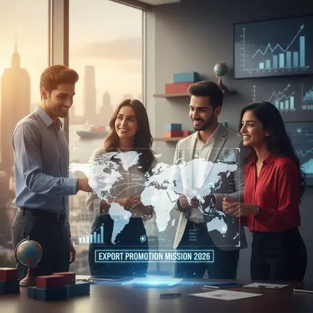Here's an image that captures India's global trade ambition and job opportunities, focusing on the…
