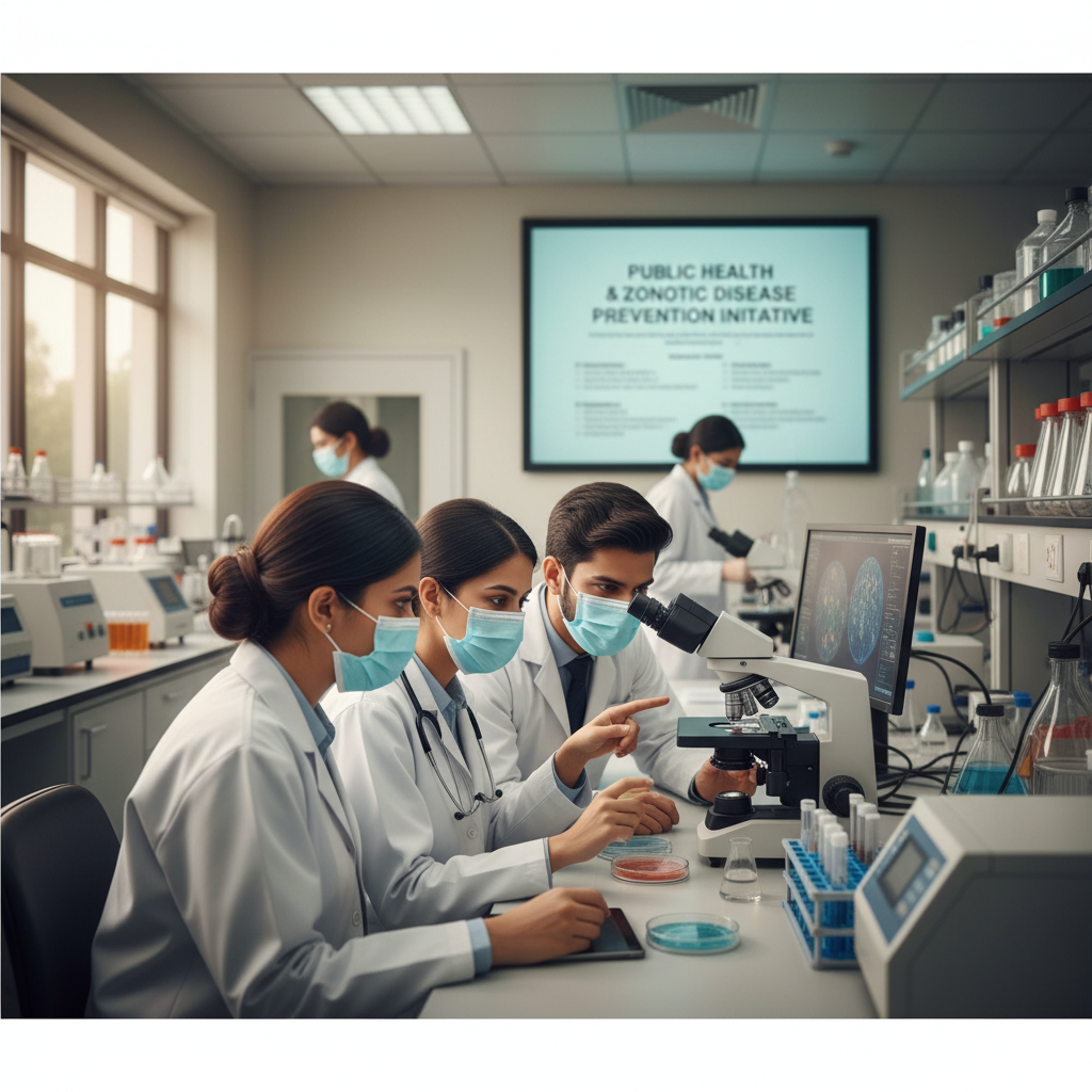 Here's a photorealistic, editorial-quality image of veterinarians in a government setting,…