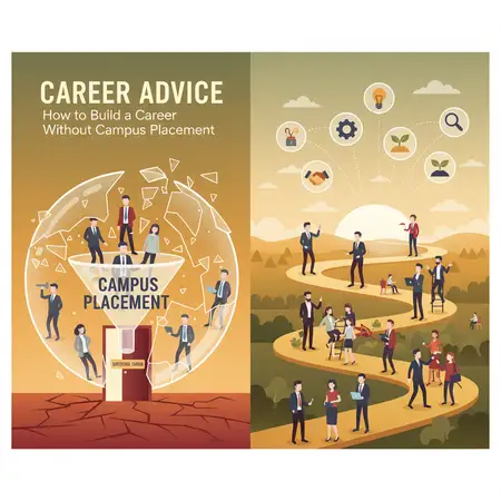 Here is an editorial illustration for "The Truth About Campus Placements" section: