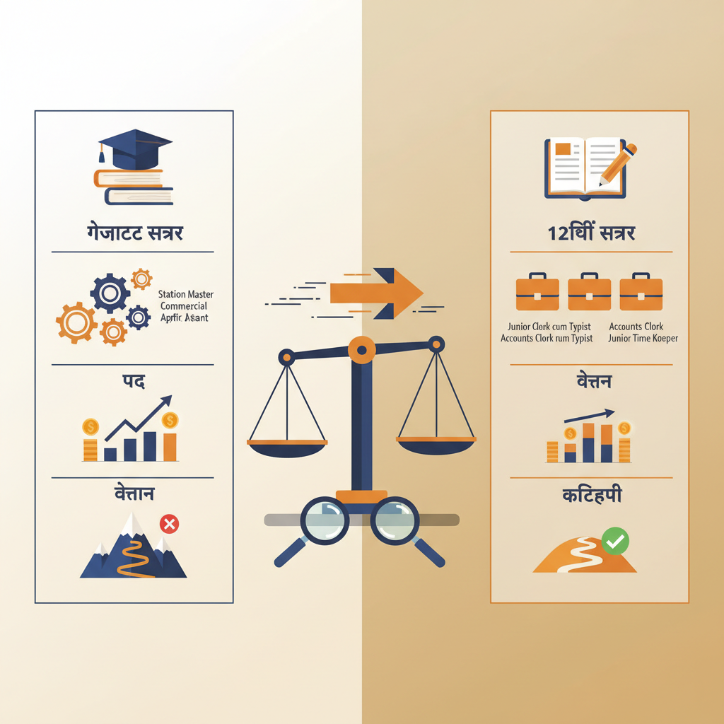 Here's an illustration comparing the graduate and 12th-level RRB NTPC exams for 2026, focusing on…