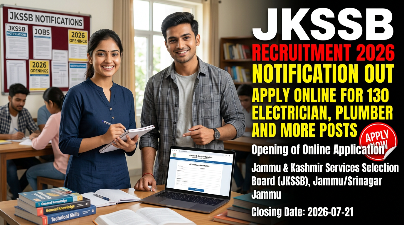 JKSSB Recruitment 2026 notification for 130 technical government posts in Jammu & Kashmir