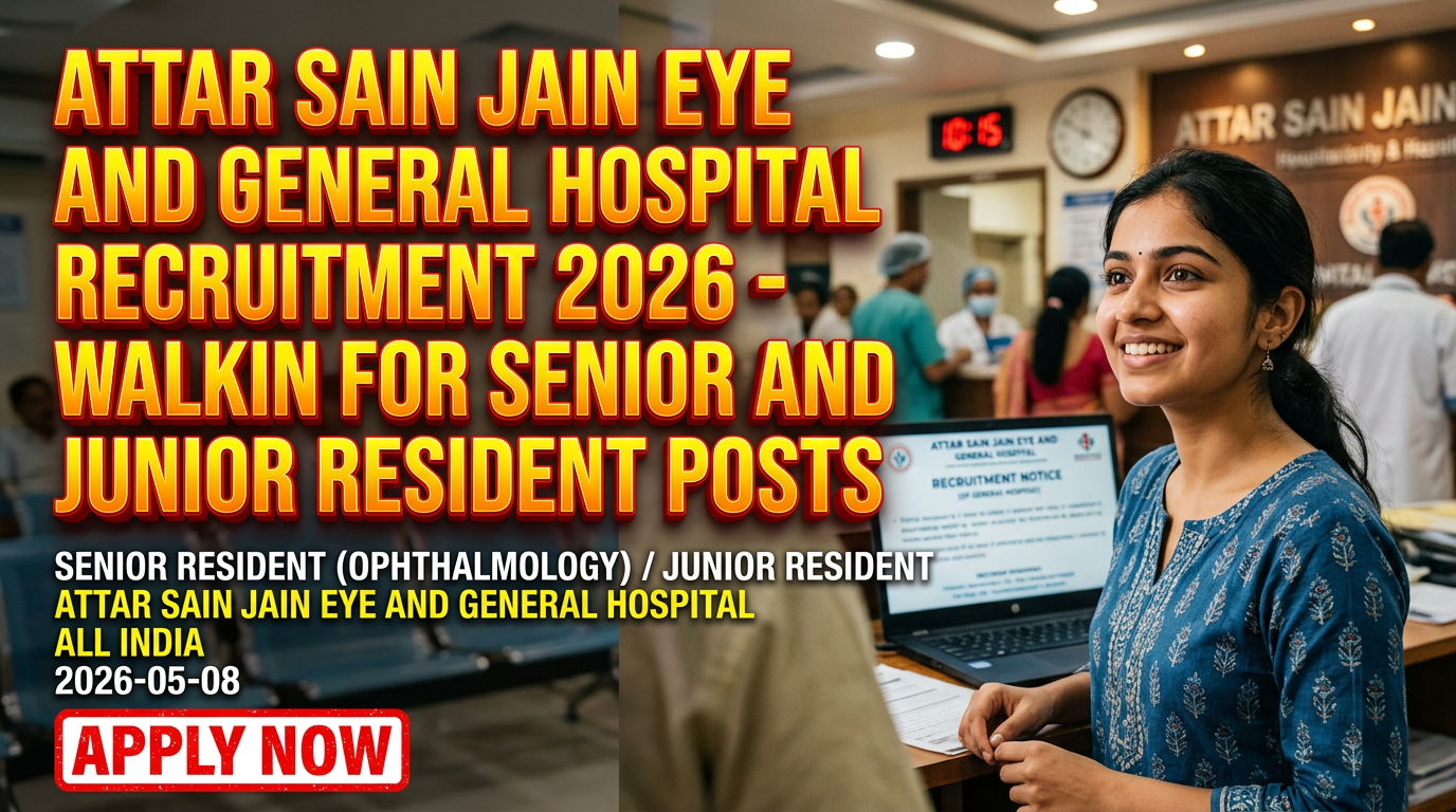 Attar Sain Jain Eye and General Hospital recruitment for Senior and Junior Resident posts