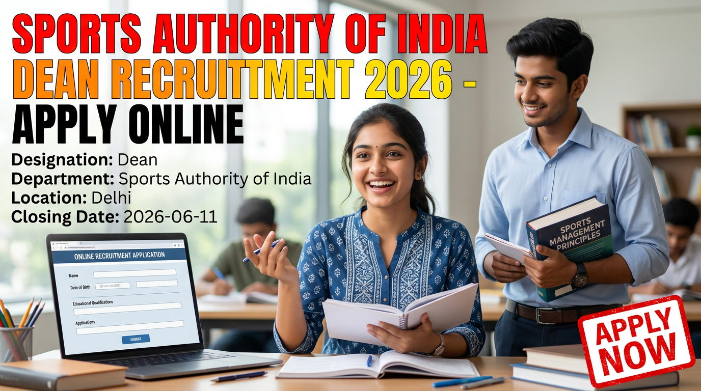 Sports Authority of India Dean Recruitment 2026 notification for 2 contract posts in Delhi
