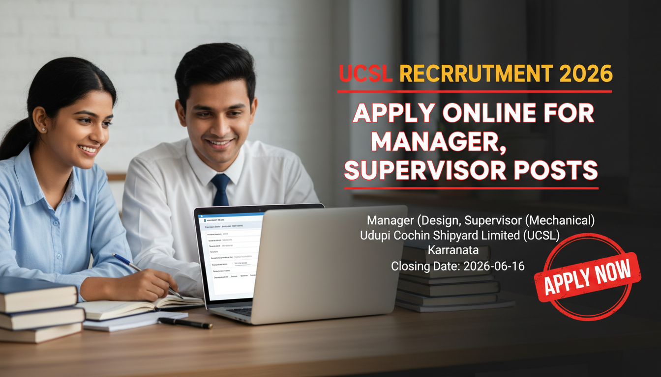 UCSL Recruitment 2026 for Manager and Supervisor positions at Udupi Cochin Shipyard Limited