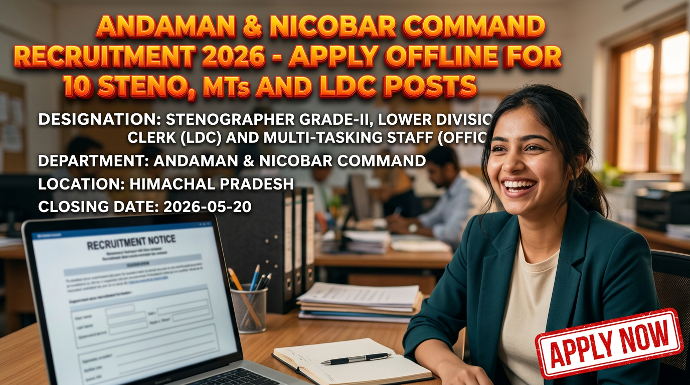 Andaman & Nicobar Command recruitment for Steno, LDC, and MTS posts