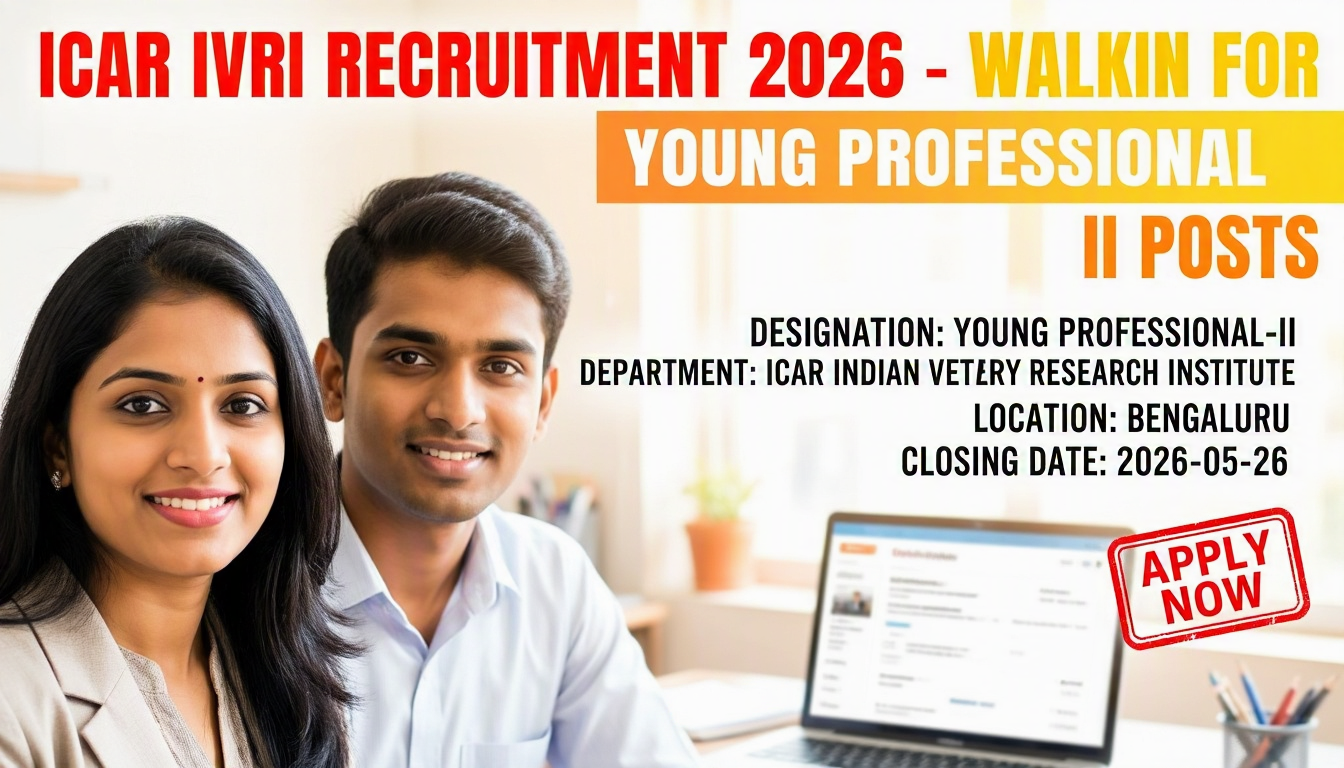 Cover image for ICAR IVRI Recruitment 2026 - Walkin for Young Professional II Posts