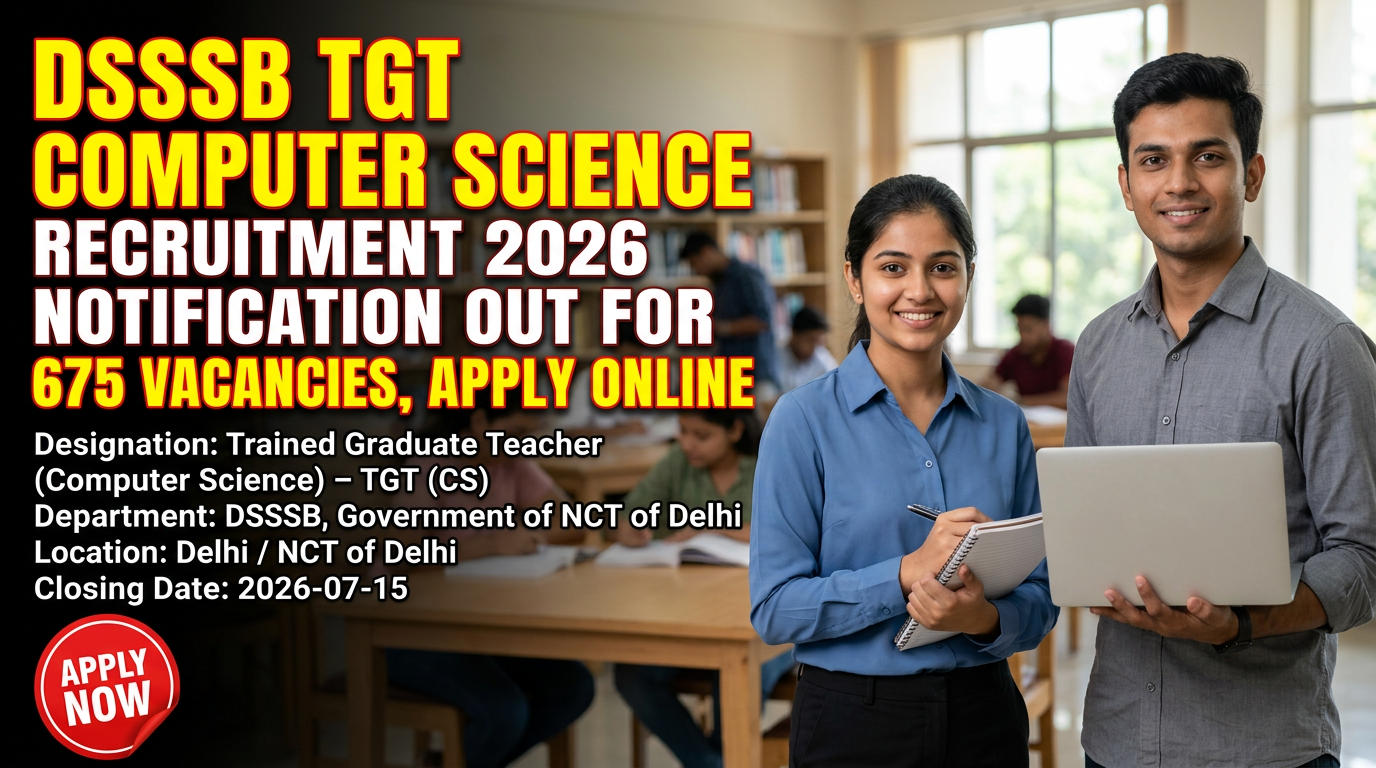 DSSSB TGT Computer Science Recruitment 2026 official notification for 675 teaching positions in…