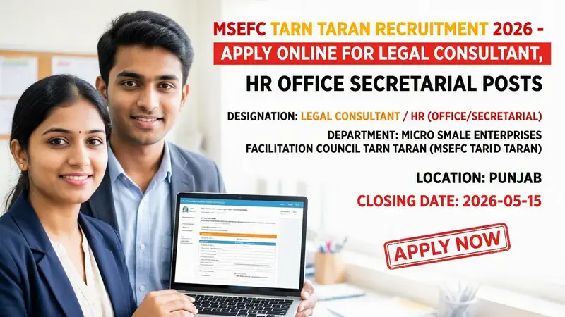 Cover image for MSEFC Tarn Taran Recruitment 2026 Legal Consultant, HR Office Secretarial Posts