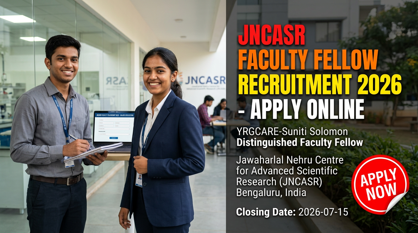 JNCASR YRGCARE-Suniti Solomon Distinguished Faculty Fellow Recruitment 2026 notification