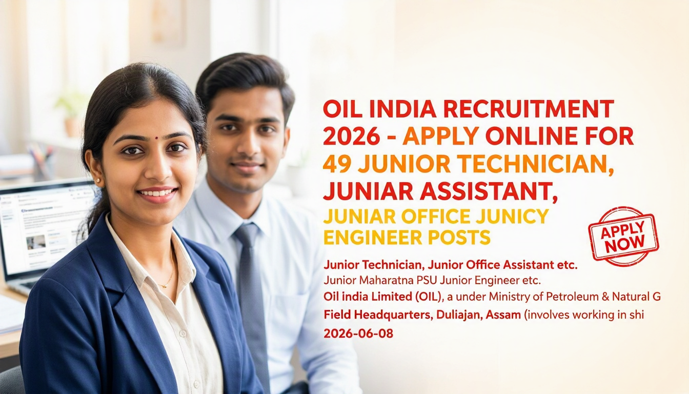 Oil India Limited recruitment for Junior Technician, Junior Office Assistant, Junior Engineer