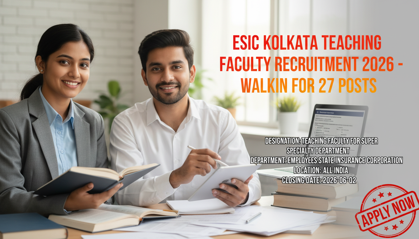 ESIC Kolkata Teaching Faculty Recruitment 2026 notification for 27 Super Specialty Department posts