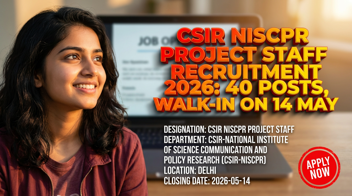 CSIR NIScPR Project Staff Recruitment 2026 notification for 40 positions