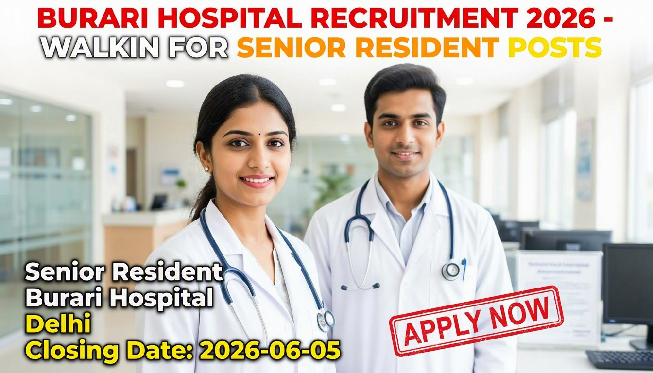 Burari Hospital Senior Resident Recruitment 2026 notification for 4 walk-in positions
