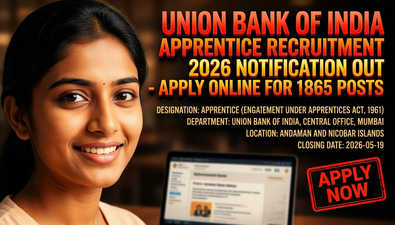 Union Bank of India Apprentice Recruitment 2026 for 1865 Posts