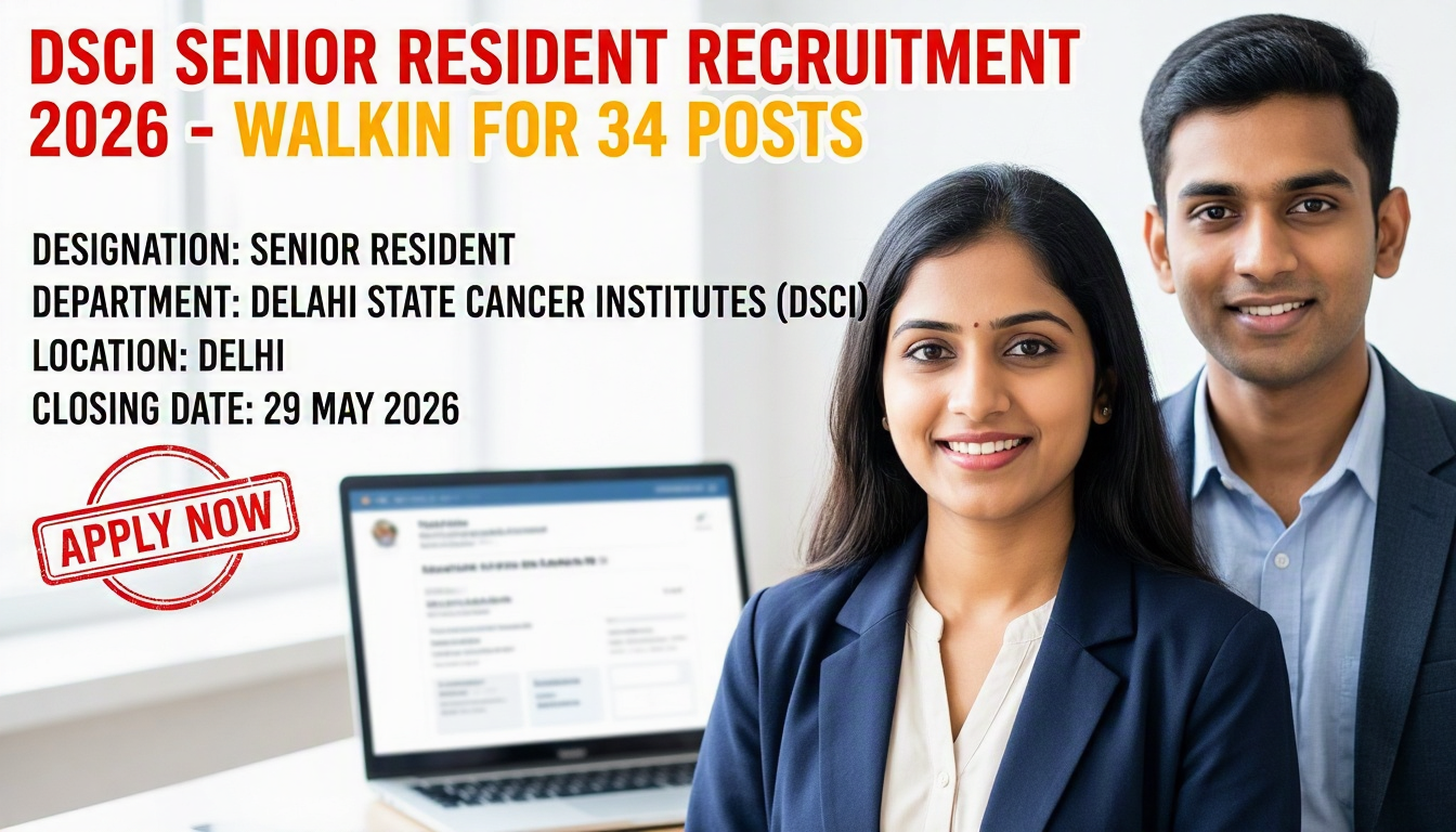 DSCI Senior Resident Recruitment 2026 notification for 34 medical positions at Delhi State Cancer…