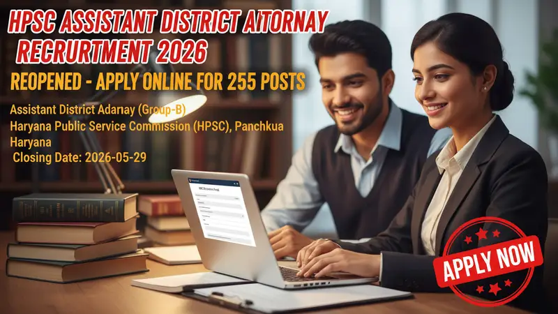 HPSC Assistant District Attorney Recruitment 2026 notification for 255 posts in Haryana…