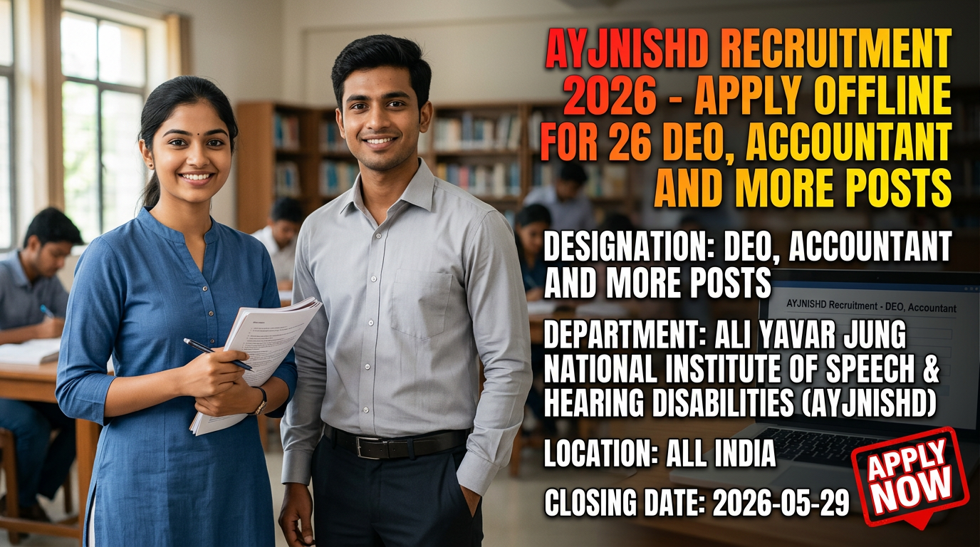 AYJNISHD Recruitment 2026 notification for DEO, Accountant and other posts