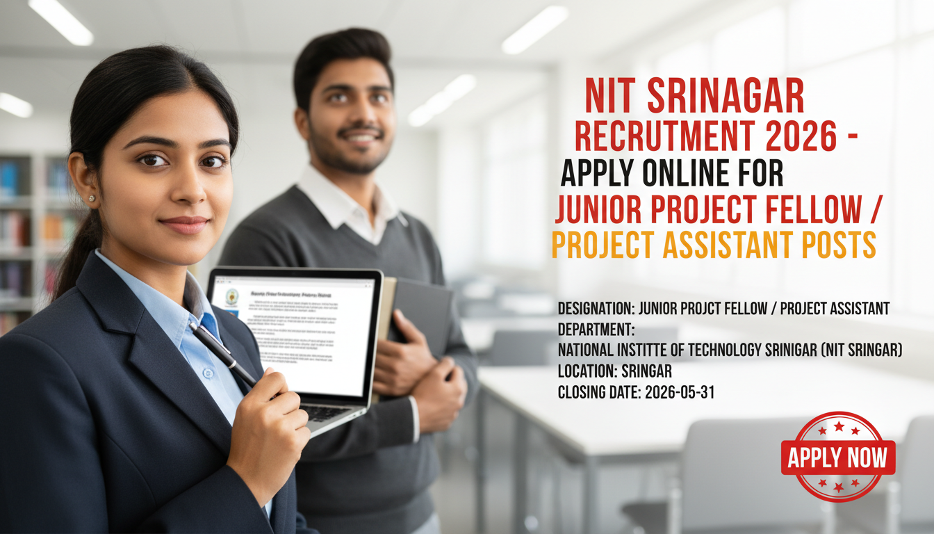 NIT Srinagar Junior Project Fellow / Project Assistant recruitment
