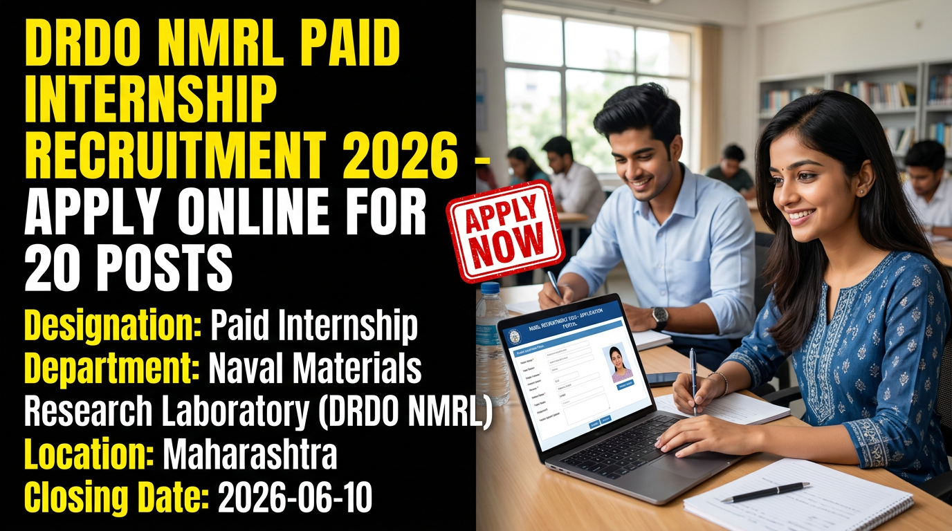 DRDO NMRL Paid Internship 2026 recruitment notification for 20 positions