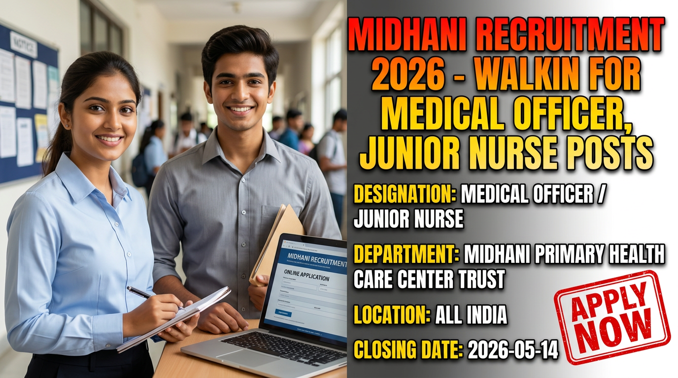 MIDHANI Primary Health Care Center Trust Medical Officer Junior Nurse recruitment