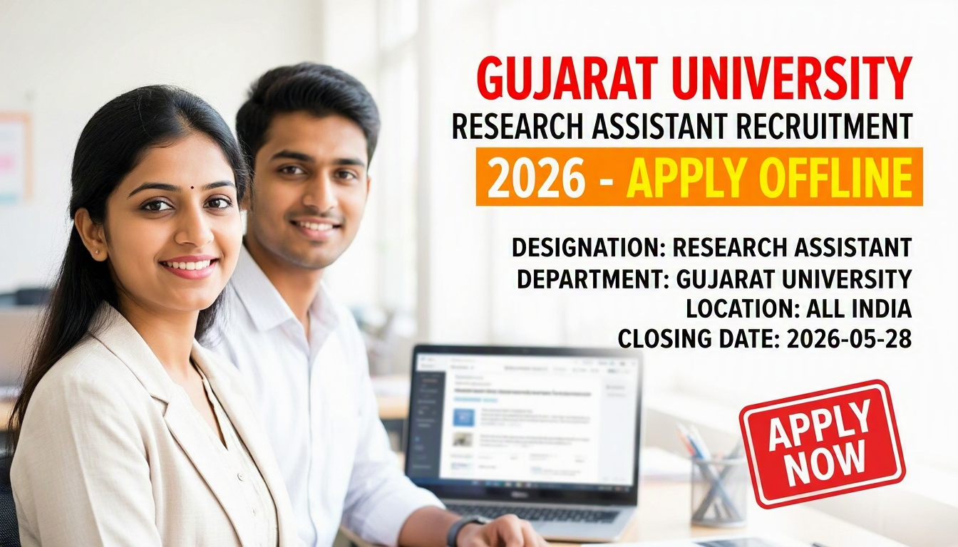 Gujarat University Research Assistant Recruitment 2026 notification for 5 contractual positions