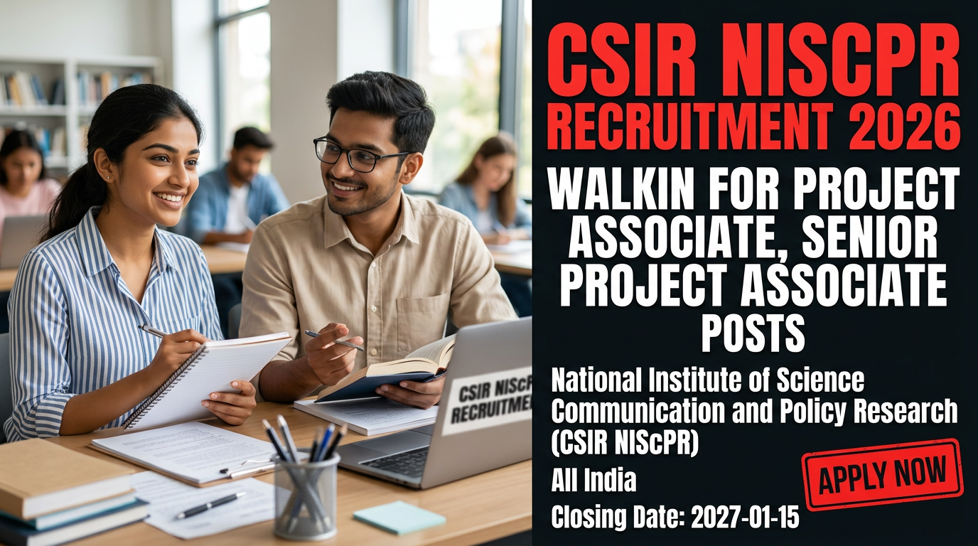 CSIR NIScPR Project Associate Recruitment 2026 notification for walk-in interview