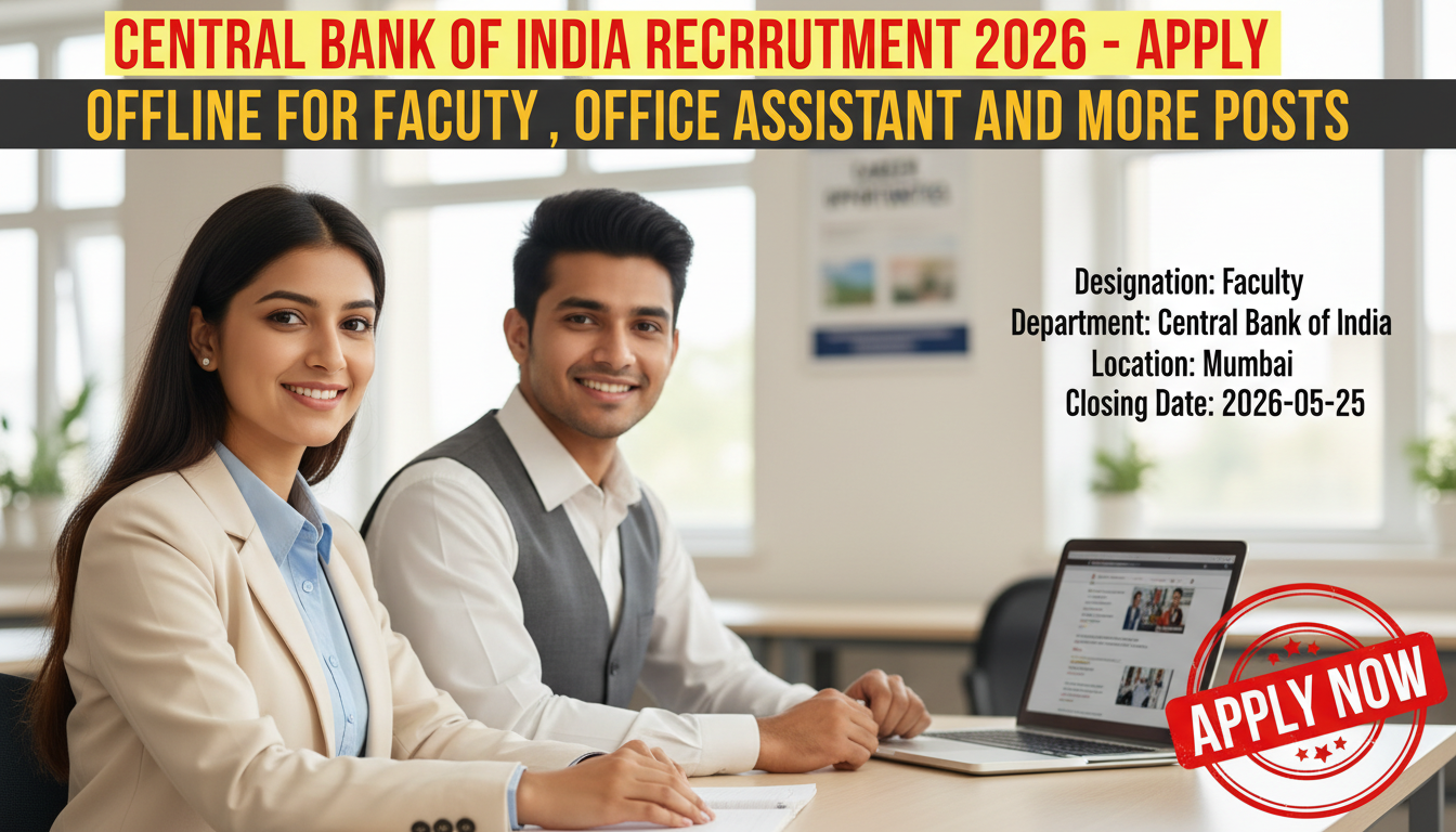 Central Bank of India recruitment for Faculty, Office Assistant, Attendant, Watchman/Gardener posts