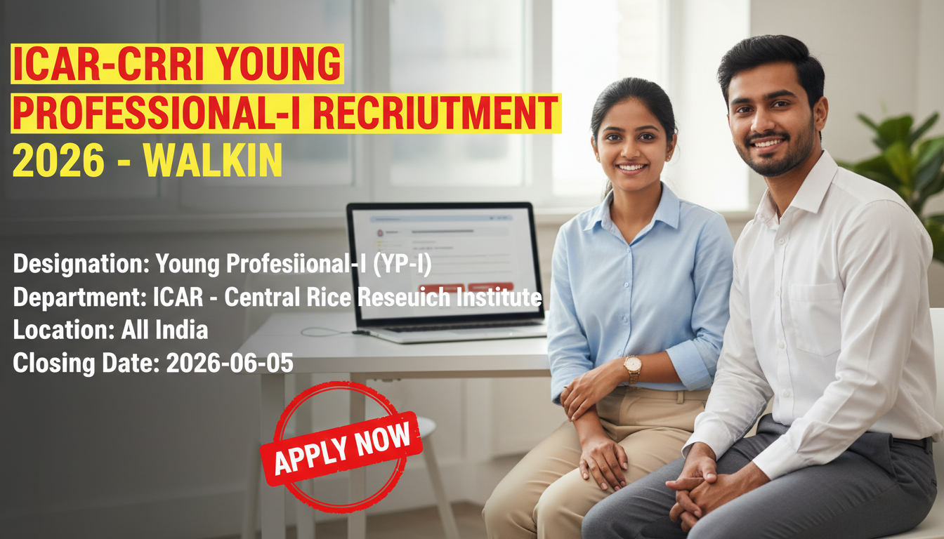 ICAR-CRRI Young Professional-I Recruitment 2026 notification for 1 vacancy