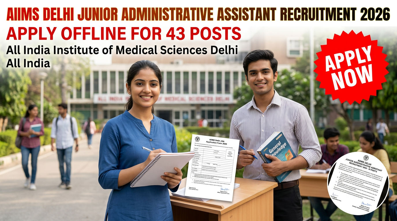 AIIMS Delhi Junior Administrative Assistant Recruitment 2026 notification for 43 posts